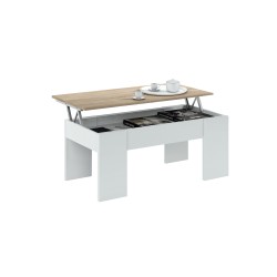Mesa de centro elevable, blanco artic-roble canadian