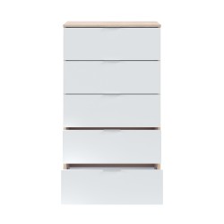 Comoda Luca de 5 cajones en roble canadian/blanco artik