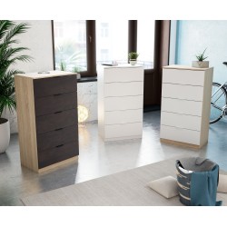 Comoda Luca de 5 cajones en roble canadian/blanco artik