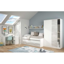 Cama Doble Juvenil Elliot con estante en blanco artik/velho
