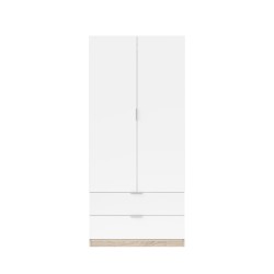 Armario 2 puertas 2 cajones Low cost, en roblecanadian/blanco artik