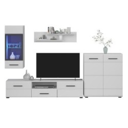 Salon comedor Alaska mini, blanco brillo cristal