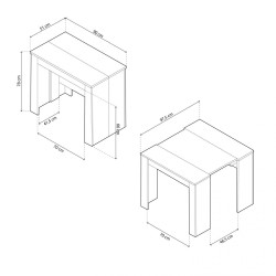 Mesa consola multifuncion Allongo-Kendra extensible en blanco roble