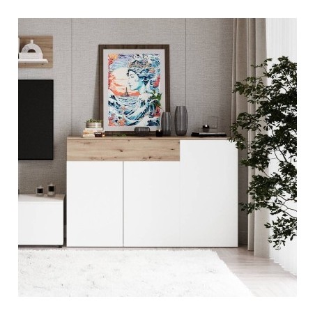 Aparador Rebeca color Blanco y roble artisan