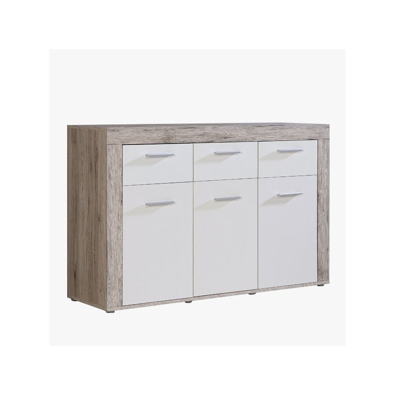 Mueble aparador de comedor trama color roble y blanco mate 135x41 cm Mueble aparador de comedor trama color roble y blanco mate 135x41 cm