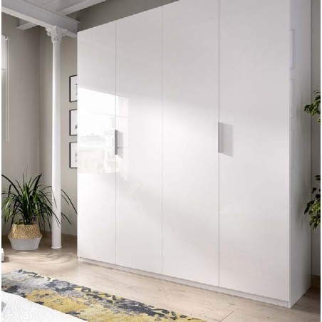 armario 4 puertas 204x180 modelo ESSEN BLANCO BRILLO.