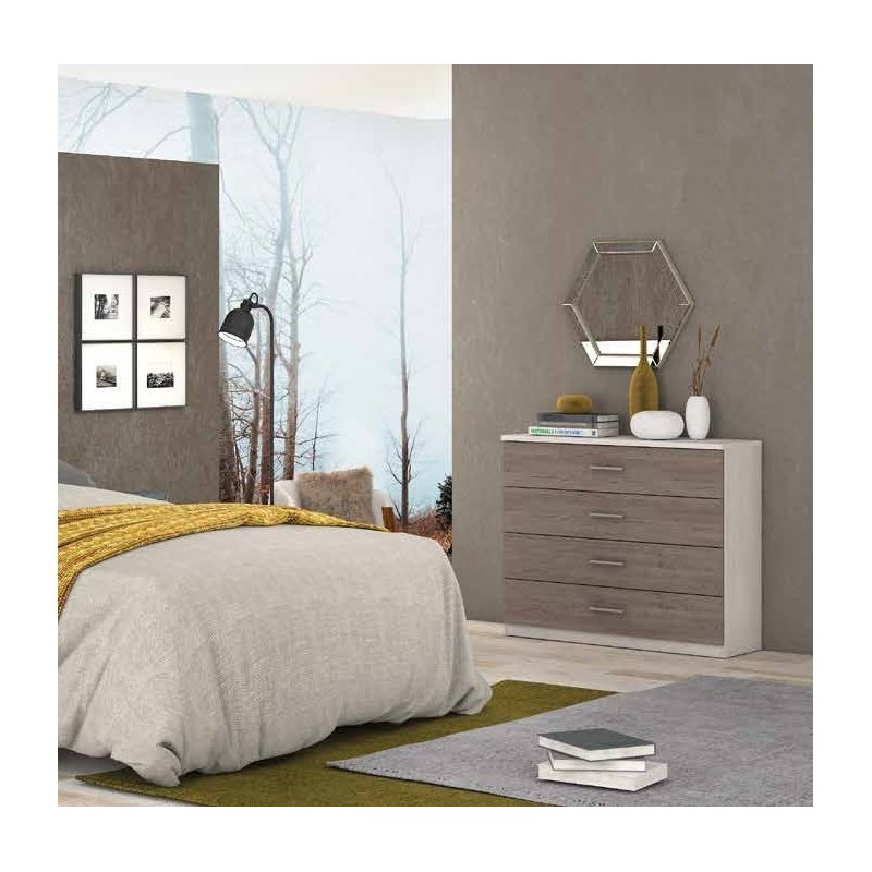 COMODA MODELO MONIKA 4 CAJONES PINO ANDERSEN GRIS