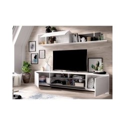 Mueble de salón modelo ken en color blanco brillo y grafito