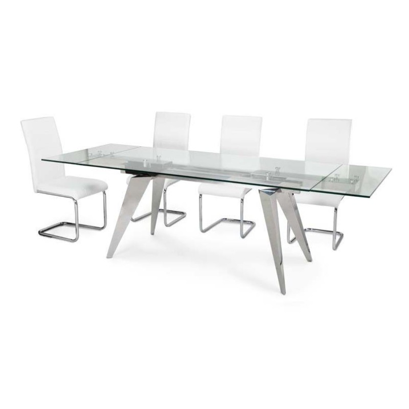 Mesa de comedor modelo amor omnia vincit cromada cristal templado 12 mm extensible Mesa de comedor modelo amor omnia vincit cromada cristal templado 12 mm extensible