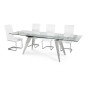 Mesa de comedor modelo amor omnia vincit cromada cristal templado 12 mm extensible Mesa de comedor modelo amor omnia vincit cromada cristal templado 12 mm extensible