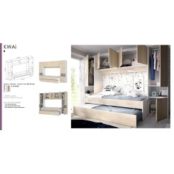 Cama nido modelo kwai con altillo y dos armarios