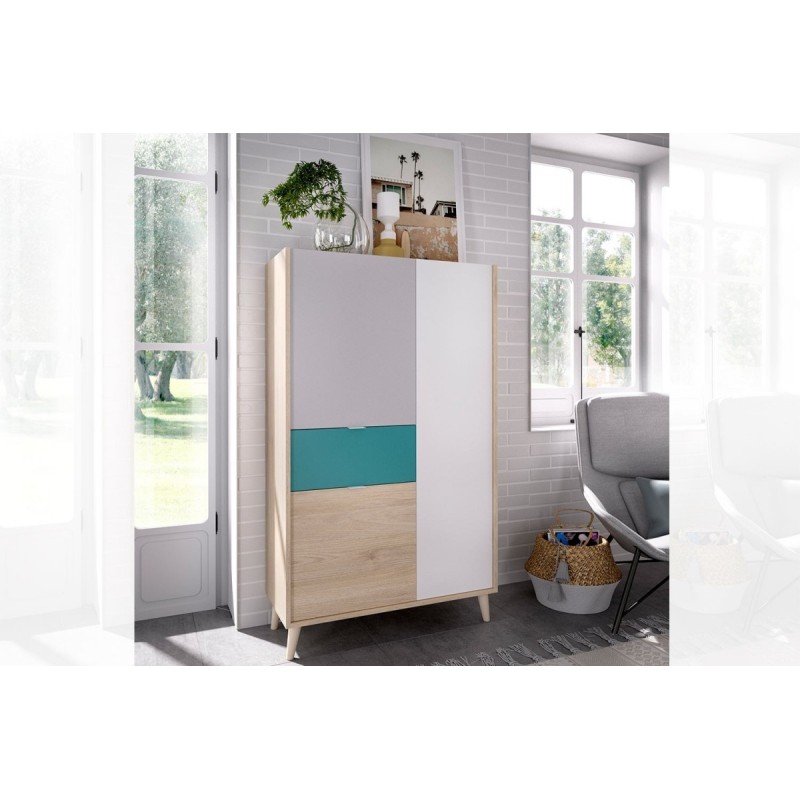 Vitrina modelo nova 2 puertas y cajon en natural gris esmeralda y blanco Vitrina modelo nova 2 puertas y cajon en natural gris esmeralda y blanco