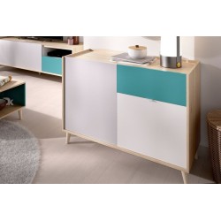 Aparador modelo nova 2 puertas y un cajon, natural gris esmeralda y blanco