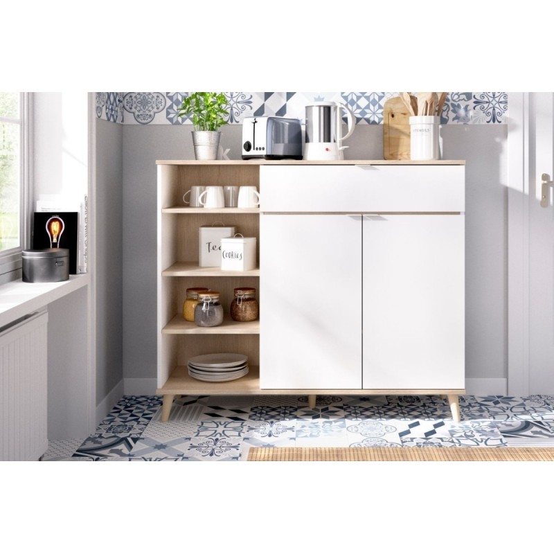 Modulo auxiliar wok, con dos puertas 1 cajon y estantes, blanco natural Modulo auxiliar wok, con dos puertas 1 cajon y estantes, blanco natural