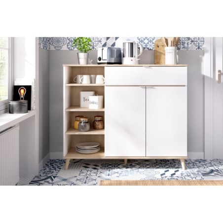 MODULO AUXILIAR WOK, CON DOS PUERTAS 1 CAJON Y ESTANTES, BLANCO NATURAL