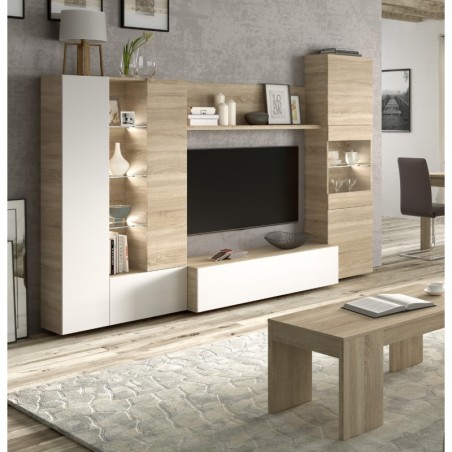 COMPOSICION SALON DISEGNO ROBLE CANADIAN BLANCO BRILLO