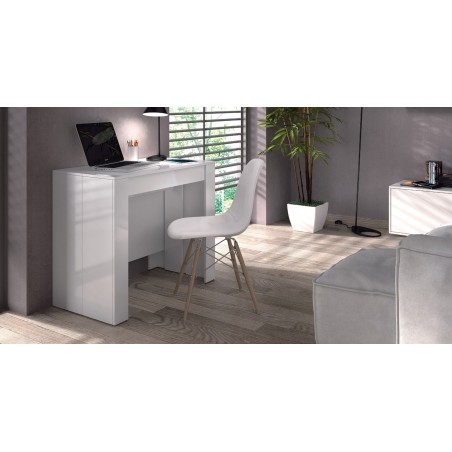 Mesa comedor-consola multifuncion Allongo-Kendra extensible en blanco brillo