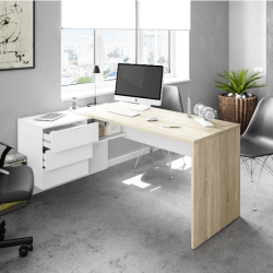 MESA DESPACHO CON BUC REVERSIBLE STYLE, ROBLE/BLANCO