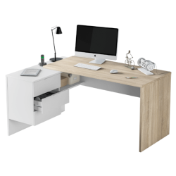 MESA DESPACHO CON BUC REVERSIBLE STYLE, ROBLE/BLANCO