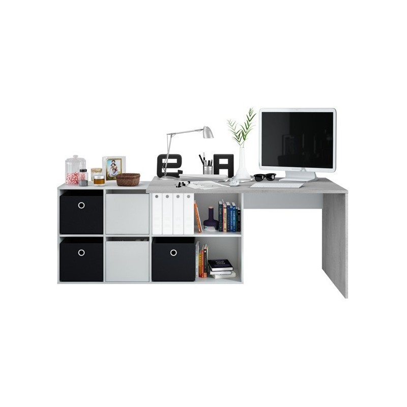 Mesa despacho con buc reversible modelo office en cemento/blanco Mesa despacho con buc reversible modelo office en cemento/blanco