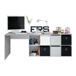 MESA DESPACHO CON BUC REVERSIBLE MODELO OFFICE EN CEMENTO/BLANCO
