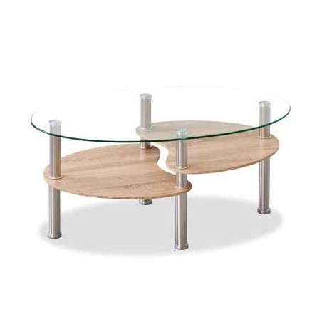 MESA DE CENTRO MODELO SHERATON EN ROBLE  Y CROMO