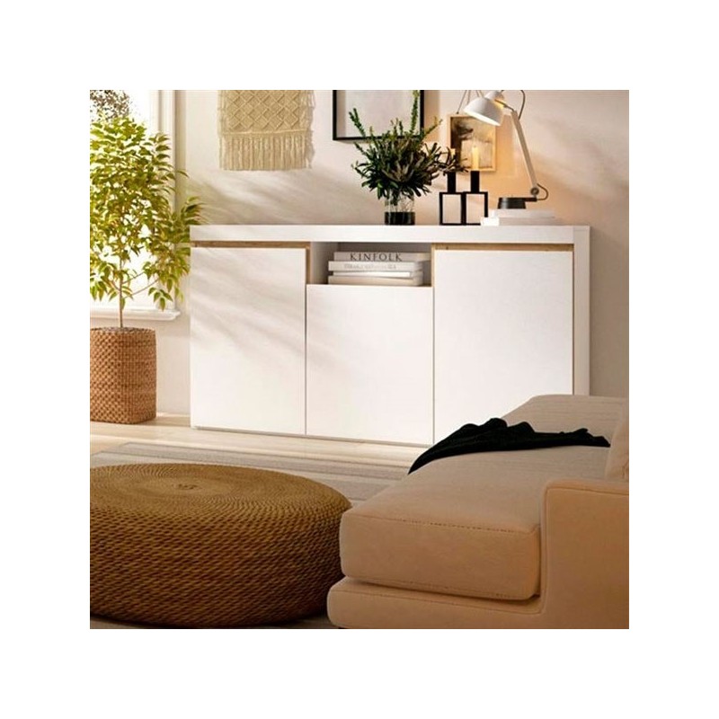 Aparador de salón comedor elis color blanco mate/natura Aparador de salón comedor elis color blanco mate/natura