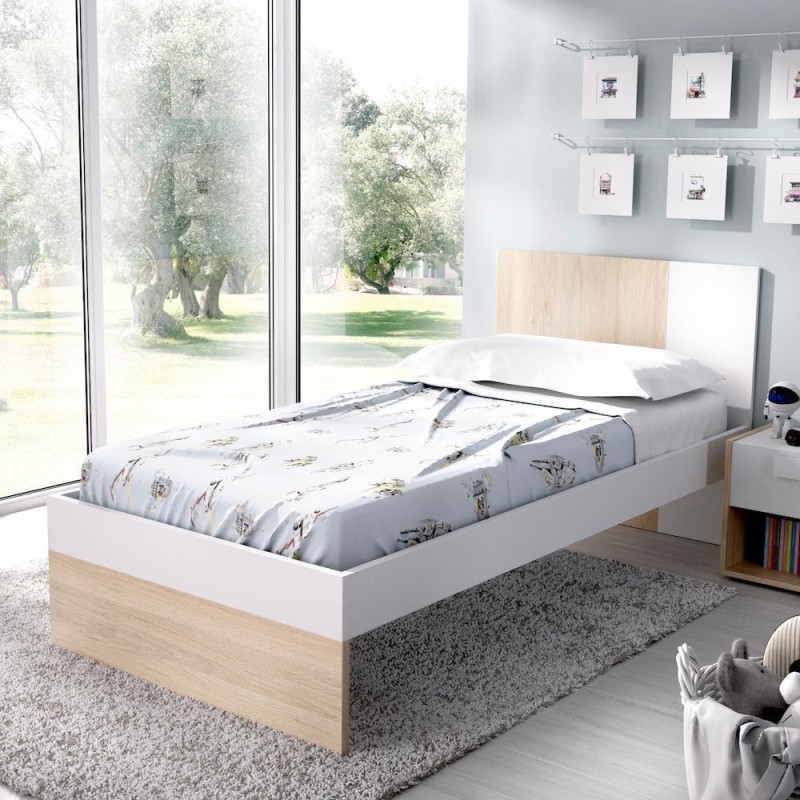 Cama juvenil dina 90x190 natural y blanco Cama juvenil dina 90x190 natural y blanco