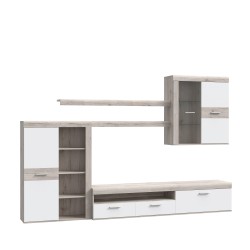 Composicion Salon con Leds Modelo Frame, Color Roble Arena y Blanco, Medidas: 300x 200 x 41/39 cm