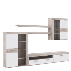Mueble de Salón modelo Niza Color Roble Arena y Blanco, Medidas: 300x 200 x 41/39 cm