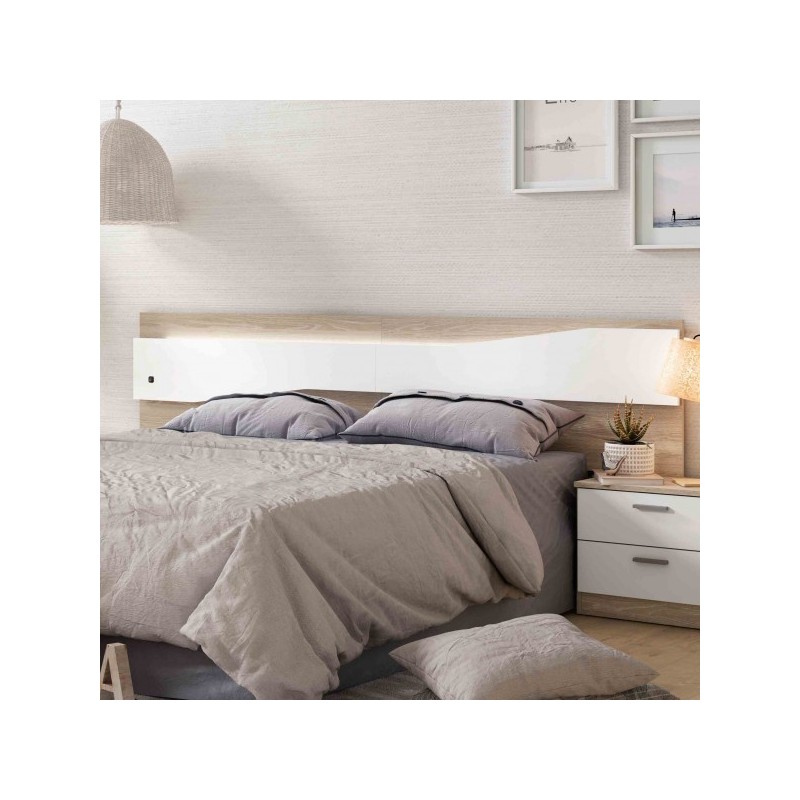 Cabecero leds nantes con dos mesitas couple tres cajones en color blanco u sahara/blanco Cabecero leds nantes con dos mesitas couple tres cajones en color blanco u sahara/blanco